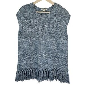 Orvis Knit Blue Fringe Boho Sleeveless‎ Cotton Tank Top Size Small Medium